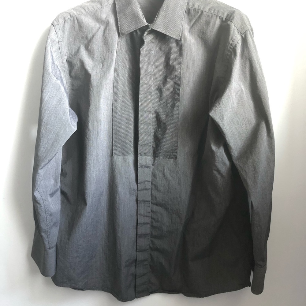 Kenneth Cole Grey Placket Front LS Shirt 16 1/2 32